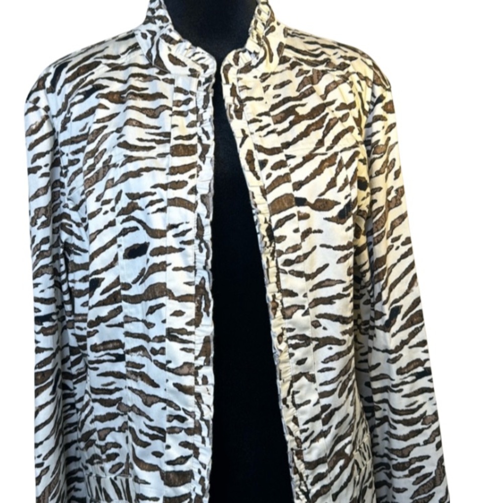 Additions by Chico’s brown ruffle zebra jacket size L (Chico’s 3) animal print
